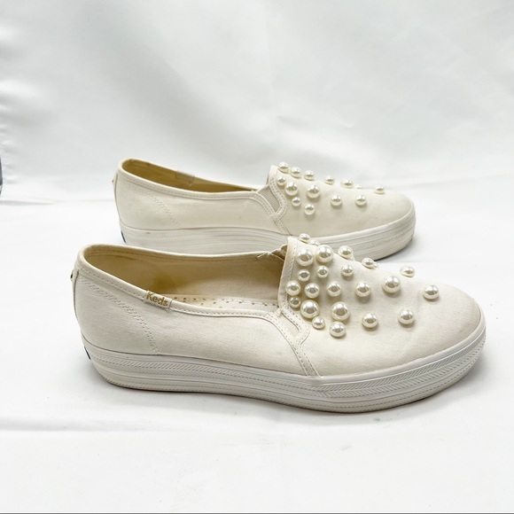 🎃Keds x Kate Spade Triple Decker Bridal Wedding Pearl Slip On Slides size 8.5 - Picture 7 of 11